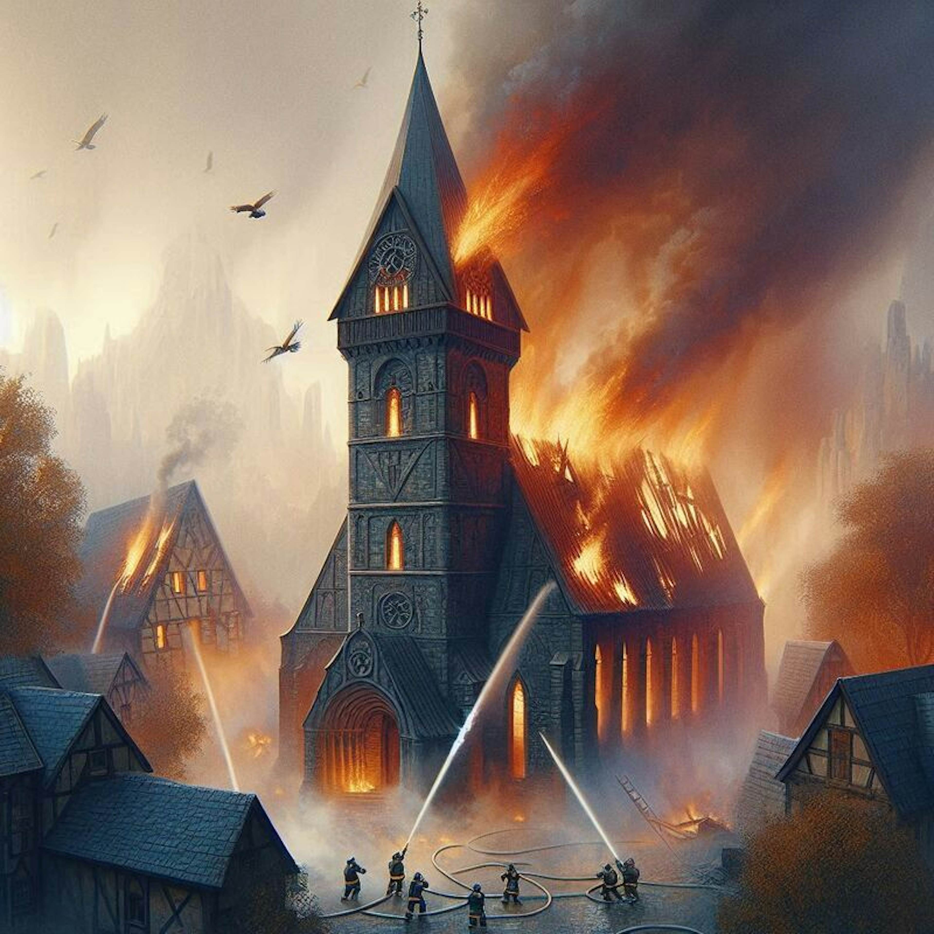 Mechelen Tower on fire image