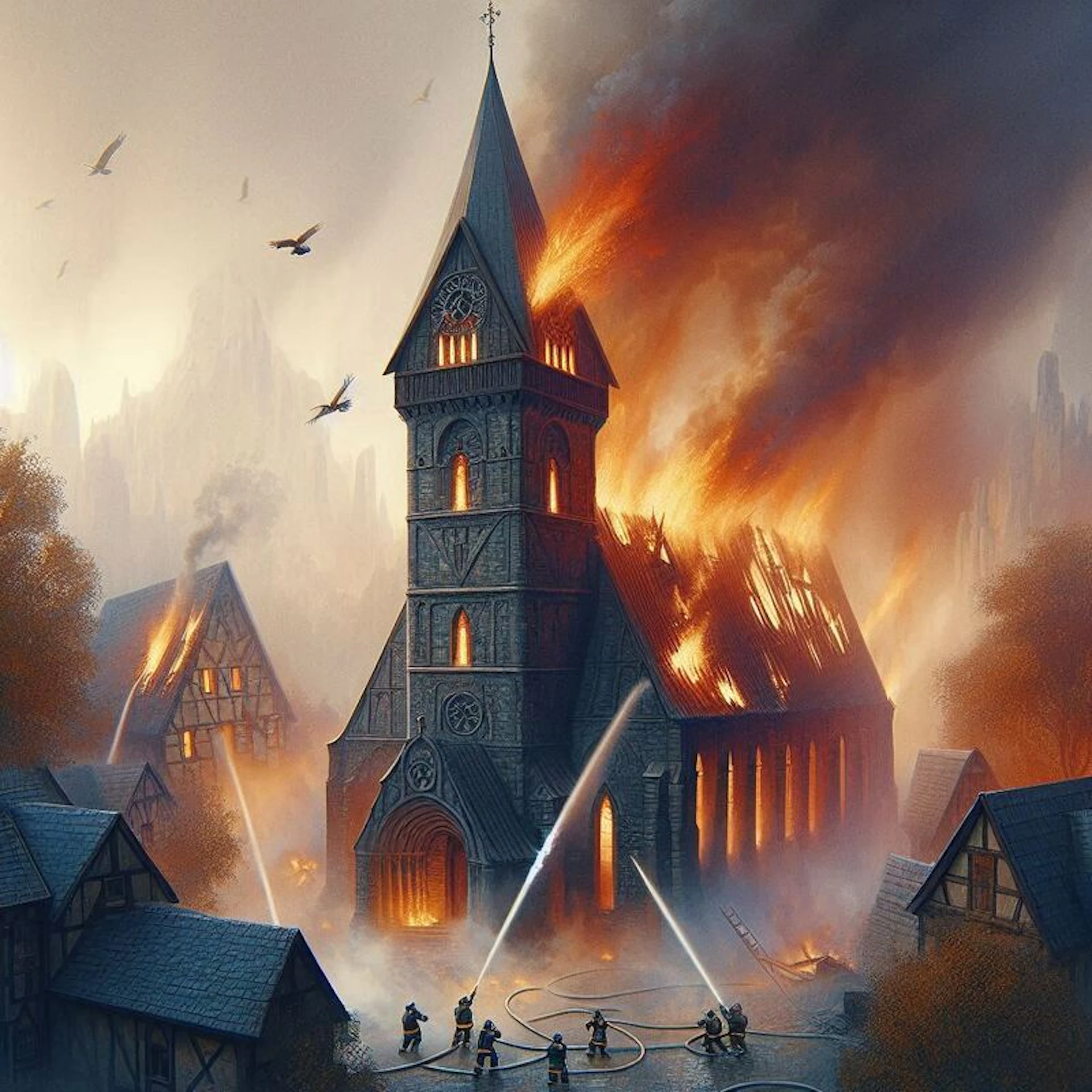 Mechelen Tower on fire