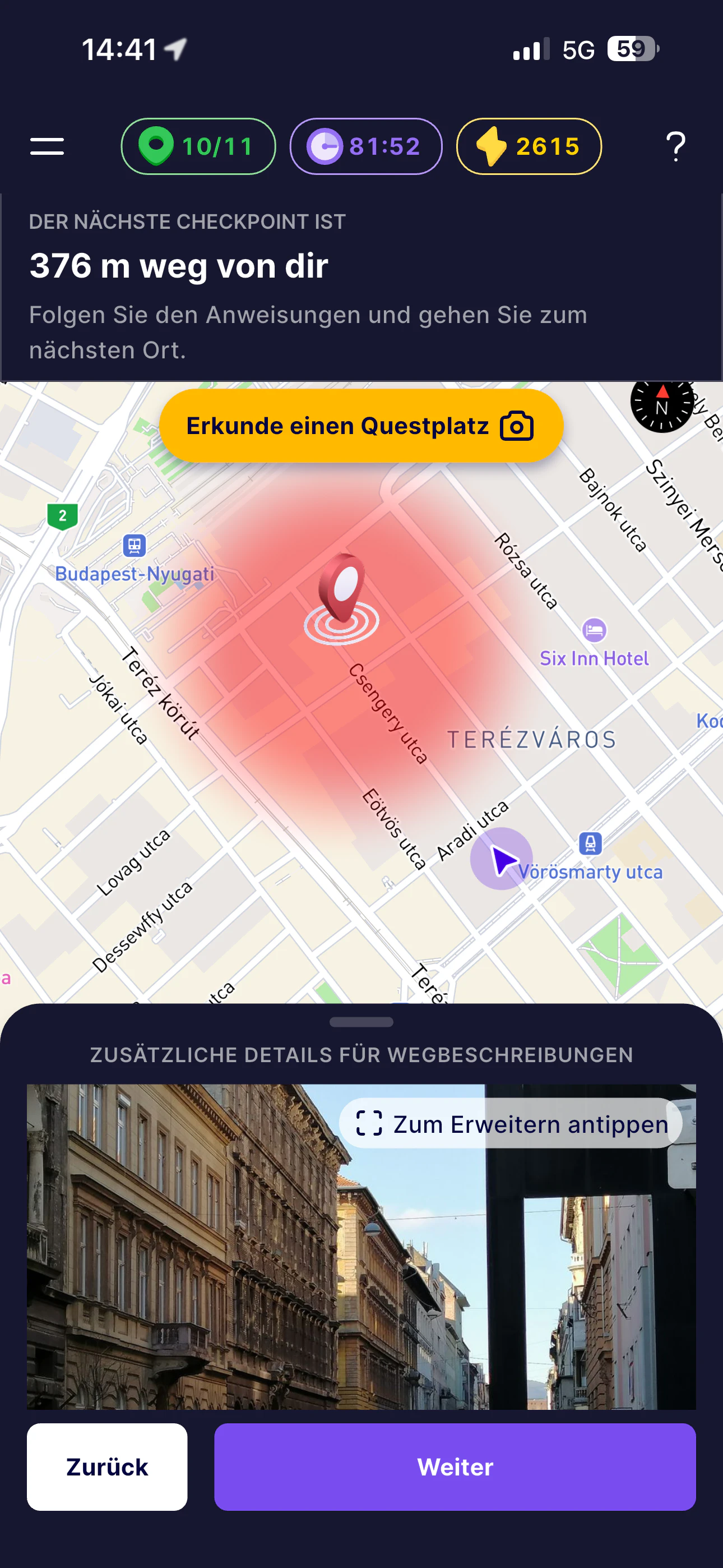 Gracz odkrywa Budapest z Questo